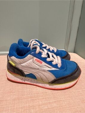 Puma Kids Blue, White & Neon Accent Sneakers